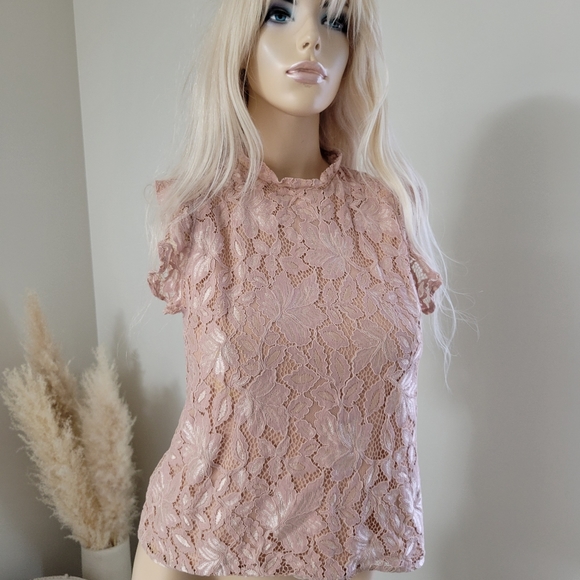 H&M pastel rose lace top victorian high neck - Picture 3 of 8